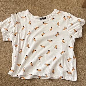 Women's White and Orange Dog Print Crop Top